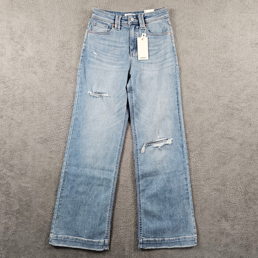 NEW Artemis Vintage The Perfect Wide High Rise Distressed Wide Leg Jeans 5/26